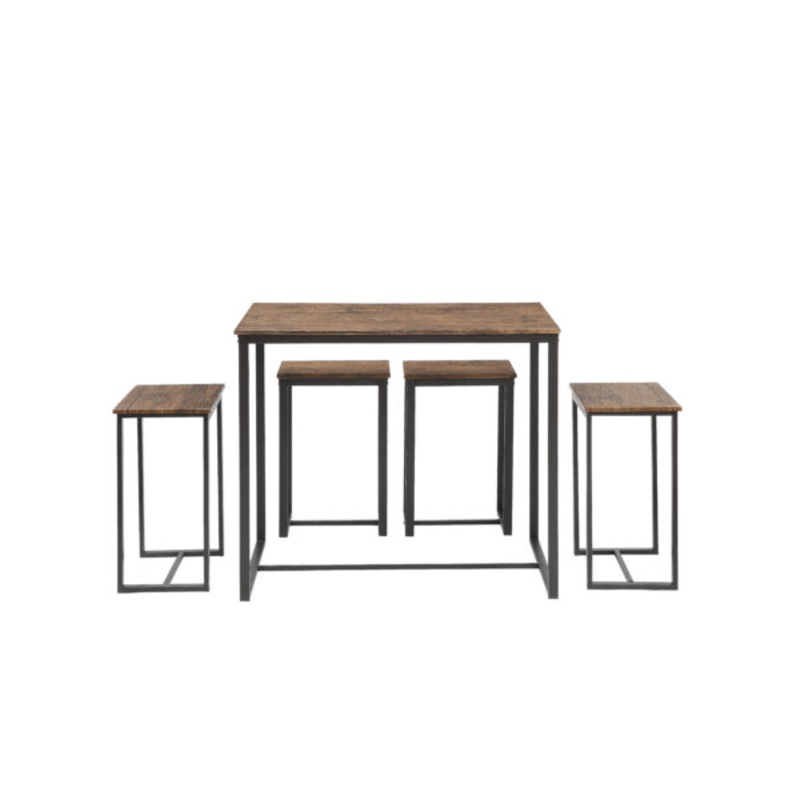 Abington Lane Modern 5-Piece Kitchen/Dining Table Set with 4 Stools, Walnut Finish