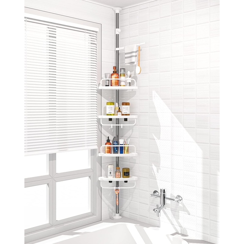 ADOVEL 4 Layer Corner Shower Caddy, Adjustable Shower Shelf, Constant Tension Stainless Steel Pole Organizer, Rustproof 3.3 to 9.8ft