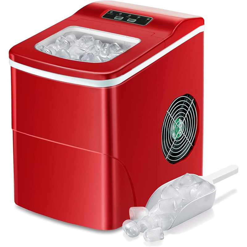 AGLUCKY Counter top Ice Maker Machine,Compact Automatic Ice Maker,9 Cubes Ready in 6-8 Minutes,Portable Ice Cube Maker with Scoop and Basket,Perfect for Home/Kitchen/Office/Bar (Red)