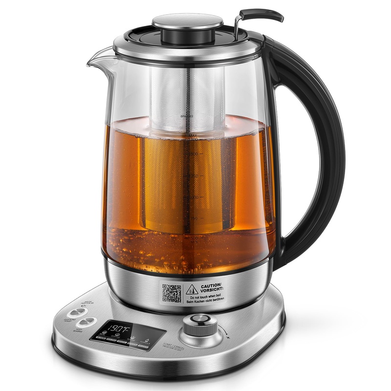 AICOOK Electric Tea Kettle, Electric Kettle Temperature Control with 9 Presets, 2Hr Keep Warm, Removable Tea Infuser, Stainless Steel Glass Boiler, BPA Free, 1.7L