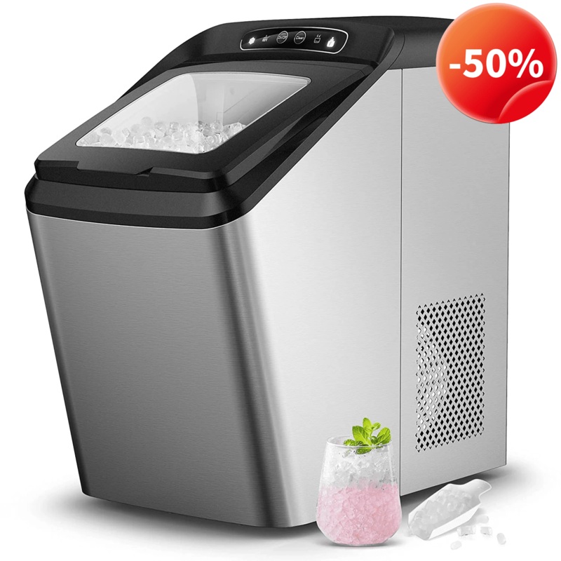 AICOOK Nugget Ice Maker for Countertop, Makes 26lb Nugget Ice per Day, Sonic Ice Maker Machine, Crunchy Pellet Ice Maker with 5.3lb Ice Bin and Scoop for Home Office, Self-Cleaning