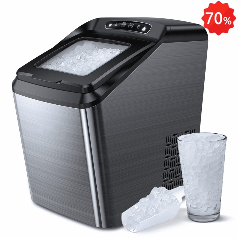 AICOOK Nugget Ice Maker For Countertop, Sonic Ice Maker Machine, Makes 26Lb Pebble Ice Per Day, Crunchy Pellet Ice Maker With 5.3Lb Ice Bin And Scoop For Home Office, Self-Cleaning