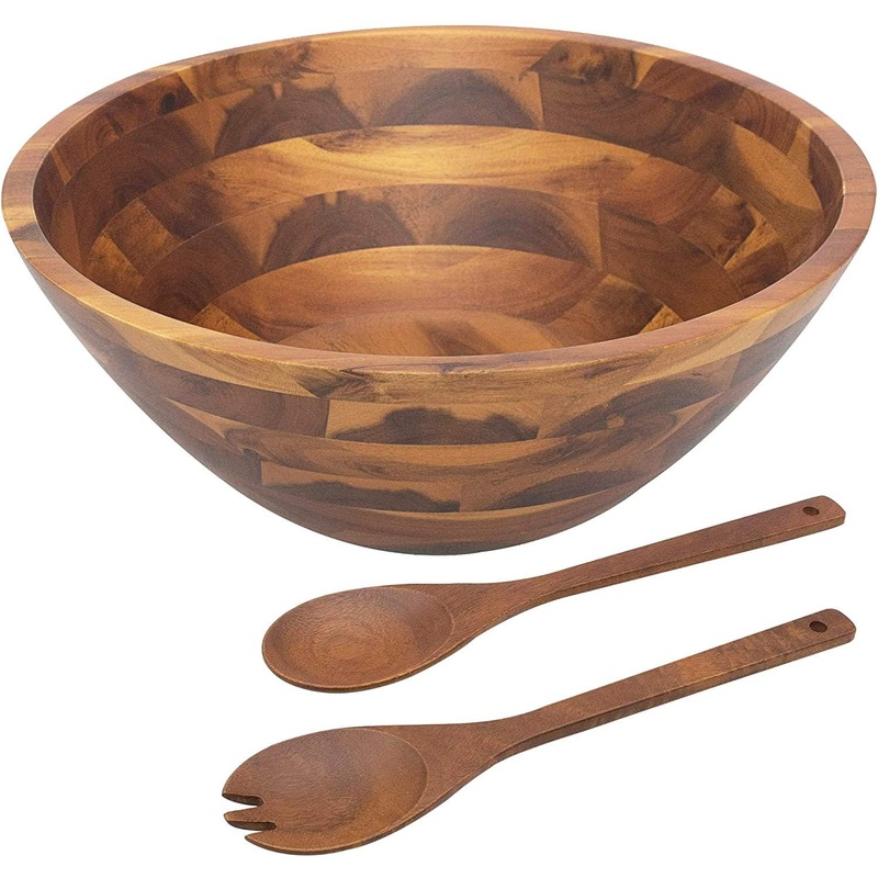 AIDEA Salad Bowls, Wooden Salad Bowls Set, Large Acacia Wood Serving Bowl for Fruits, Salad, 12.5 Big Salad Bowl with Serving Utensils