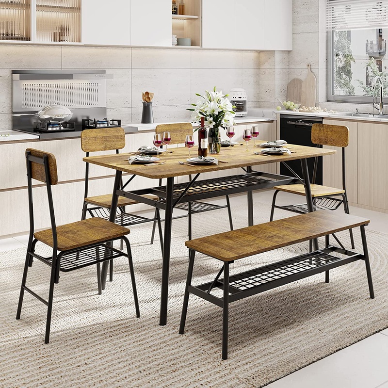 Aiho 30 H Modern Dining Table Set for 6 with 4 Chairs and Bench  Retro