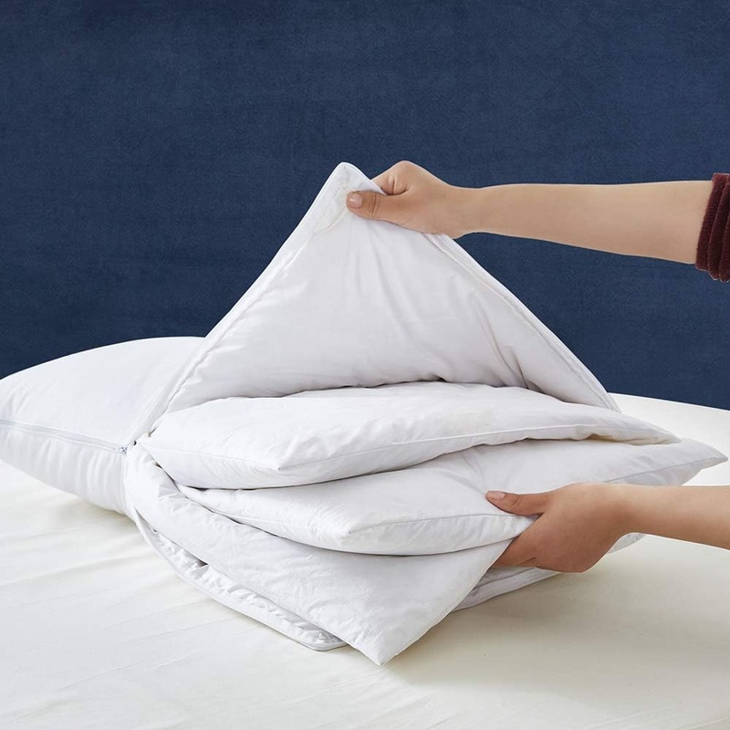 AIKOFUL Adjustable Layer Pillow for Sleeping,Premium Goose Feather Pillow with 100% Cotton Zipper Cover,Queen Size