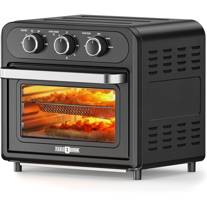 Air Fryer, Paris Rhne 14.8 Quart Toaster Oven, 5-in-1 Convection Oven for 4-Slice Toast, 9-inch Pizza, Knob-Controlled Kitchen Countertop Appliance with 6 Accessories, Dishwasher Safe