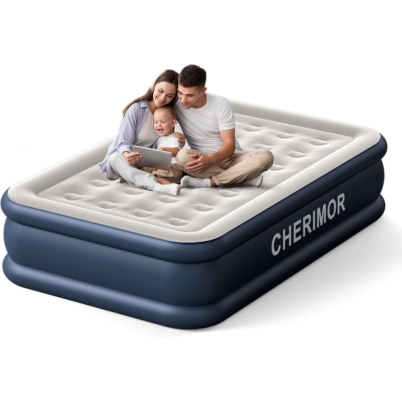 Air Mattress, 18 inch High Thicken Sturdy Full Size Inflatable Mattress with Built in Pump, Quickly Inflatable, Portable Blow up Mattress for Camping, Guests & Home, Air Bed with Carry Bag