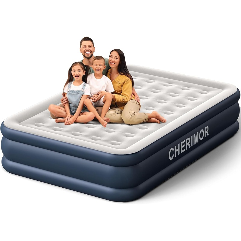 Air Mattress Queen with Built in Pump, 18 inch High Thicken Sturdy Inflatable Mattress for Guests & Home, 3 Mins Inflatable, Waterproof Blow up Mattress with Carry Bag, Air Bed for Camping