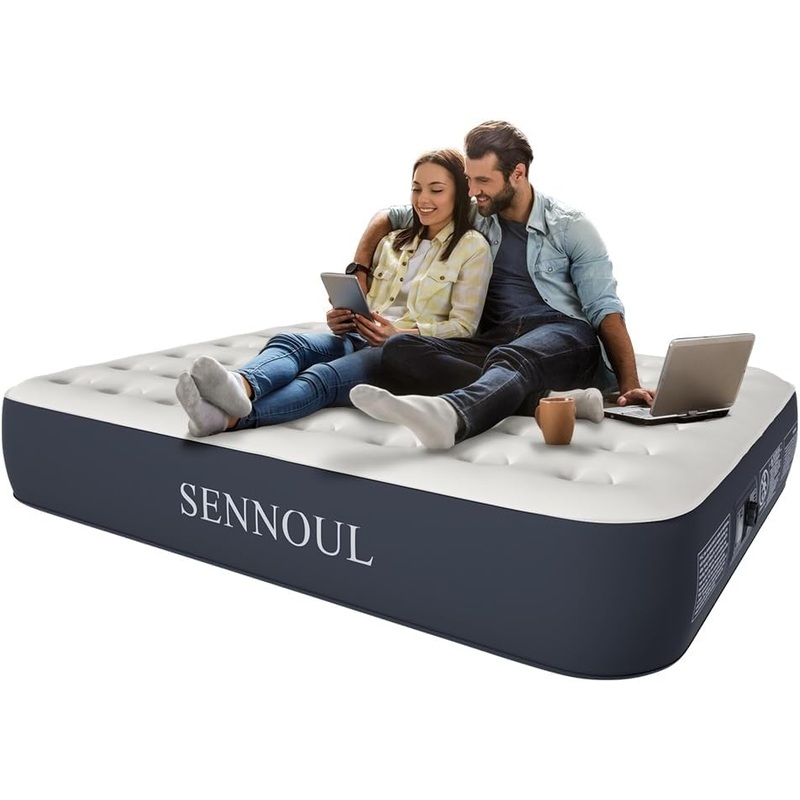 Air Mattress Queen with Built in Pump  Upgraded Blow Up Bed, 2 Mins Quick Self Inflatable, 13/650lbs Max, Strong Support, All Night No Lost Air, for Camping,Home,Guests & Portable Travel