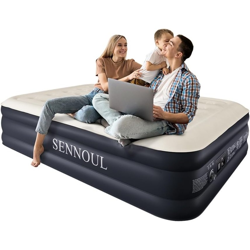 Air Mattress Queen with Built in Pump  Upgraded Blow Up Bed, 2 Mins Quick Self Inflatable with Double Air chamber, 16/650lbs Max, All Night No Lost Air, for Camping,Home,Portable Travel