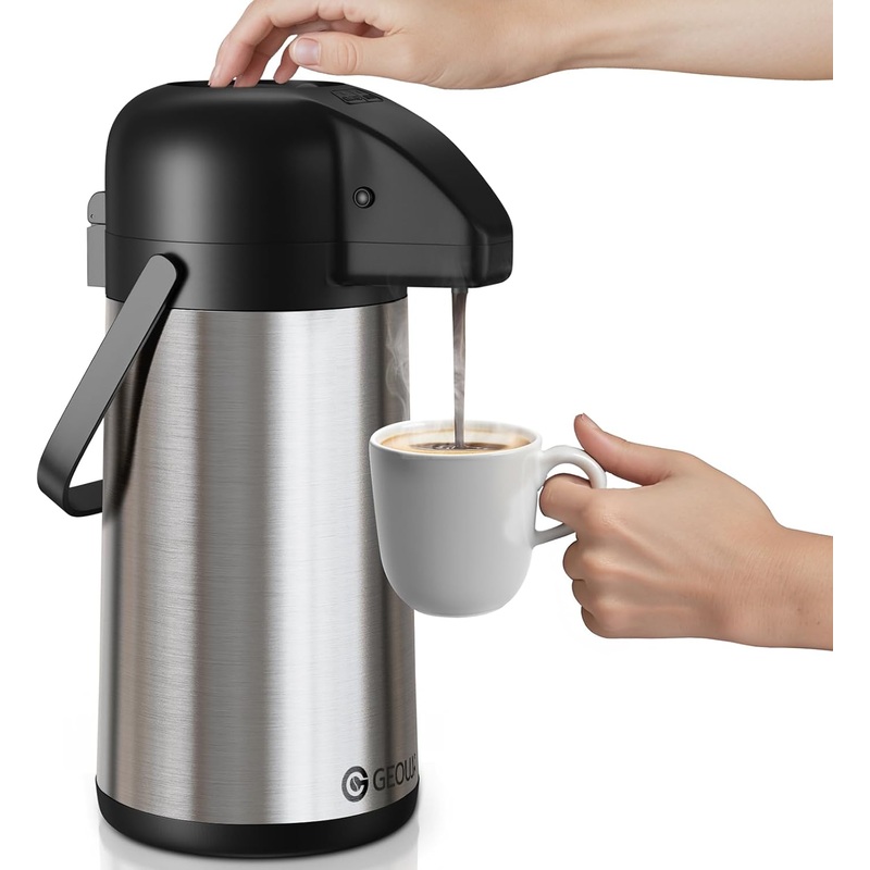 Airpot Coffee Carafe for Keeping Hot  85 OZ / 2.5L Large Coffee Dispenser with Pump  Insulated Stainless Steel Thermos Urn for Hot Drinks Water Tea Chocolate  Thermal Beverage Dispenser for Parties