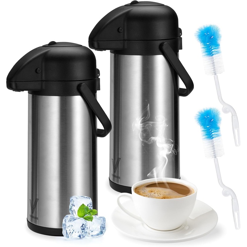 Airpot Coffee Dispenser with Pump  2Pcs 102 oz Insulated Stainless Steel Coffee Carafe  Thermal Beverage Dispenser  Thermos Urn for Hot/Cold Water, Party Chocolate Drinks