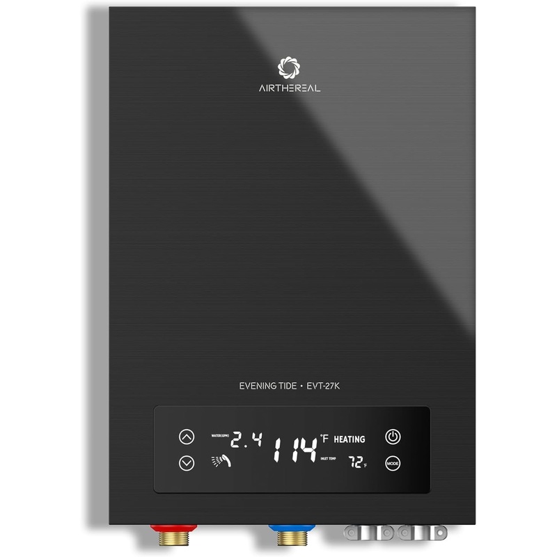Airthereal Electric Tankless Water Heater, 27kW, 240Volts  Endless On-Demand Hot Water  Self Modulates to Save Energy Use  Small Enough to Install Anywhere  for 3 Showers, Evening Tide series