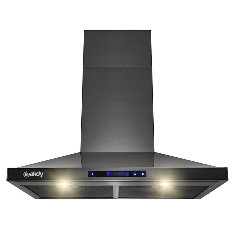 AKDY RH0017 30 in. 343 CFM Convertible Wall Mount Black Stainless Steel Kitchen Range Hood with Touch Panel