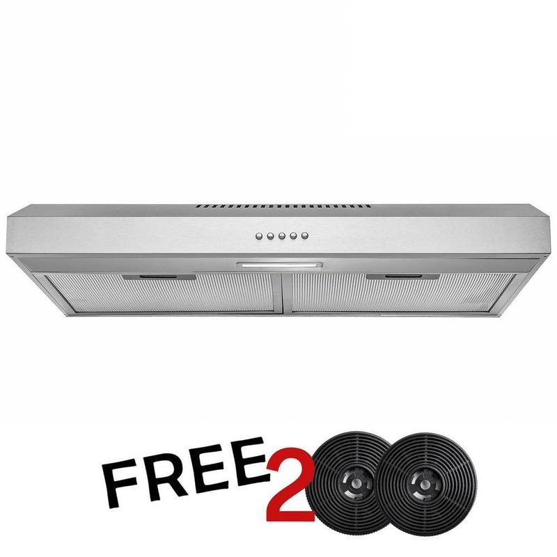 AKDY RH0336CFL 30 in. 58 CFM Convertible Under Cabinet Range Hood in Brushed Stainless Steel with 2 Carbon Filters and Push Button