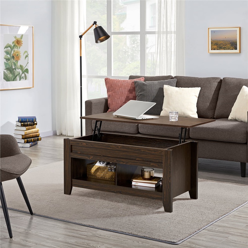 Alden Design 41 Lift Top Coffee Table with 2 Storage Compartments, Espresso
