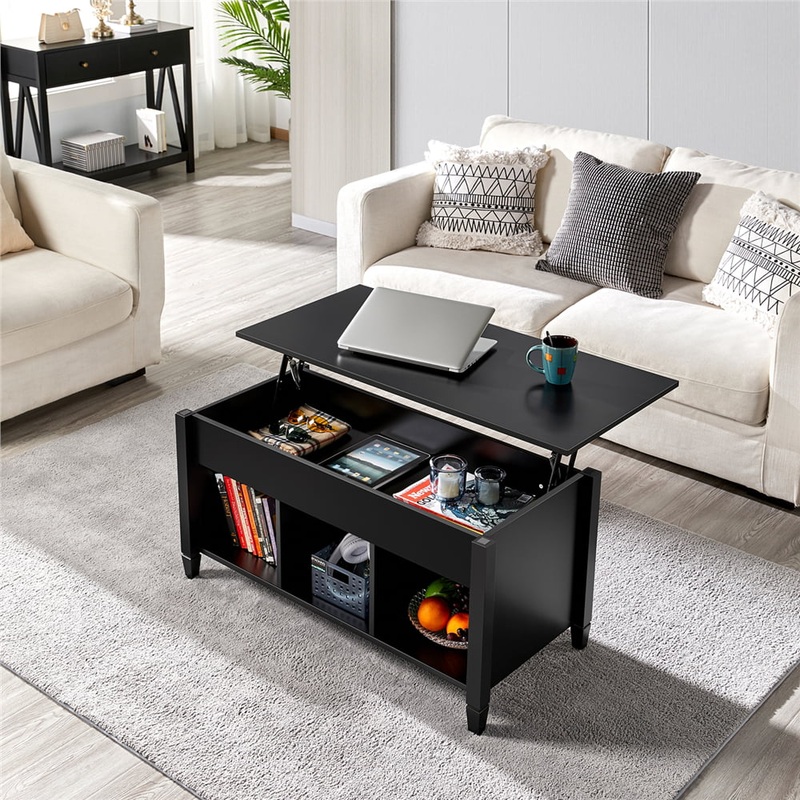Alden Design 41 Lift Top Coffee Table with 3 Storage Compartments, Black