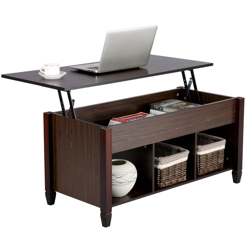 Alden Design 41 Lift Top Coffee Table with 3 Storage Compartments, Espresso