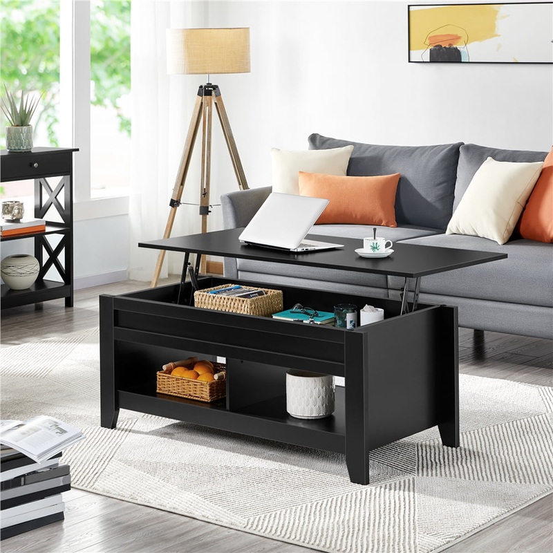 Alden Design 47.5 Lift Top Coffee Table with 2 Storage Compartments, Black