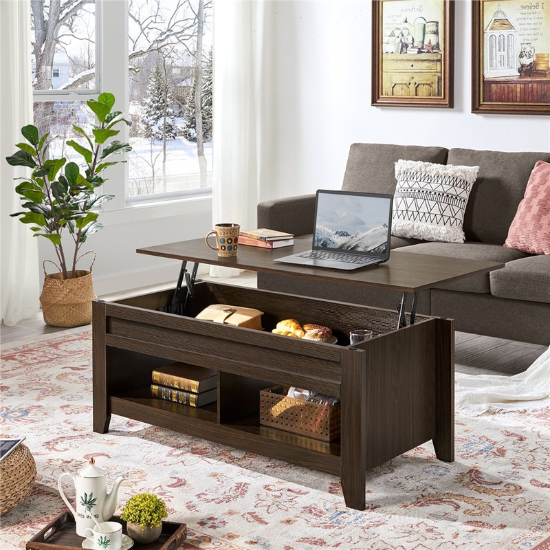 Alden Design 47.5 Lift Top Coffee Table with 2 Storage Compartments, Espresso