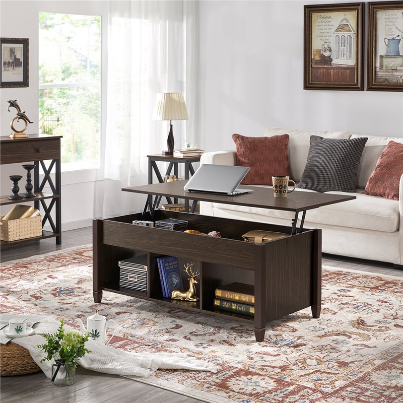 Alden Design 47.5 Lift Top Coffee Table with 3 Storage Compartments, Espresso