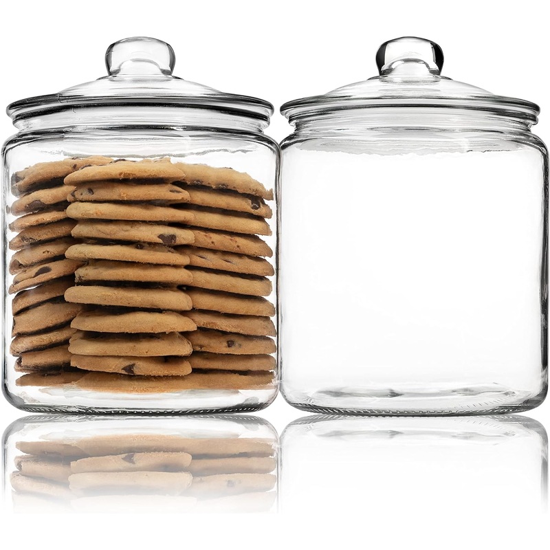 1 Gallon Glass Cookie Jar  Large Food Storage Container with Airtight Lid  Keep Fresh Flour, Chewy Pet Treats, Candy, Dried Foods, Detergent Pods for Your Kitchen or Laundry Room- Pack of 2