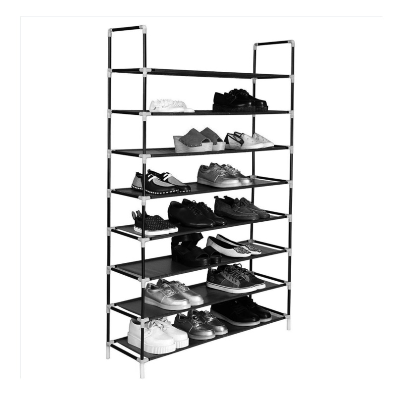 100cm Ultra Large Capacity 8 Layers Non-woven Fabrics & Steel Shoe Rack Black RT