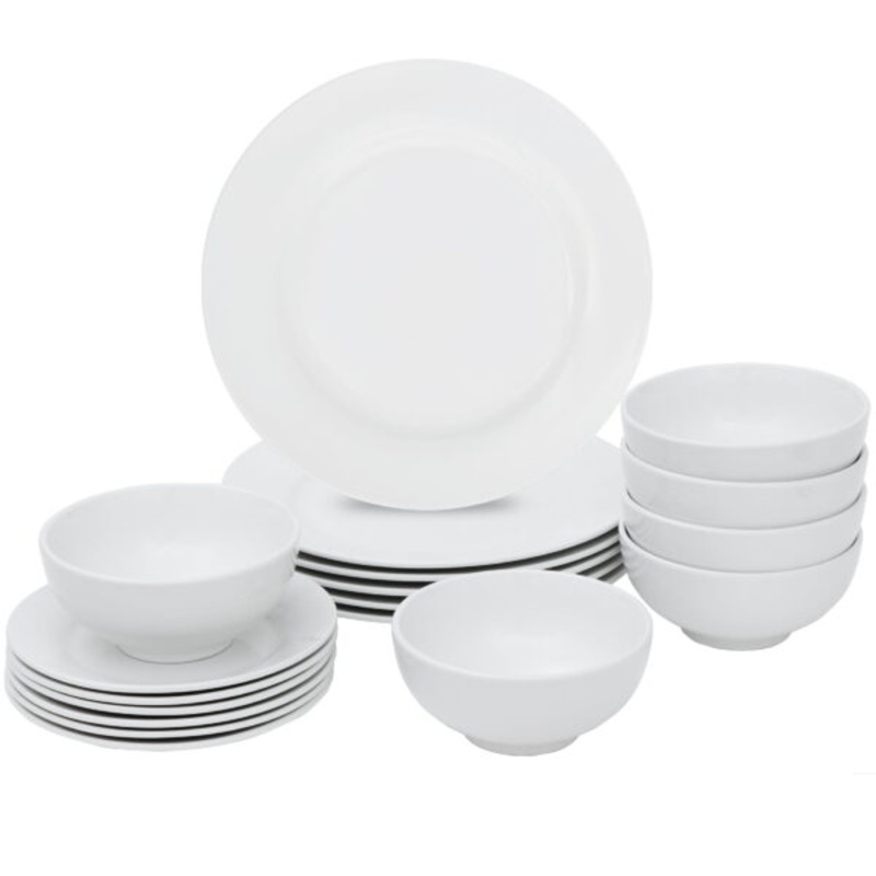 18 Pieces Dinner Plates & Bowls Set Home Kitchen Dinnerware Service for 6 Person  White