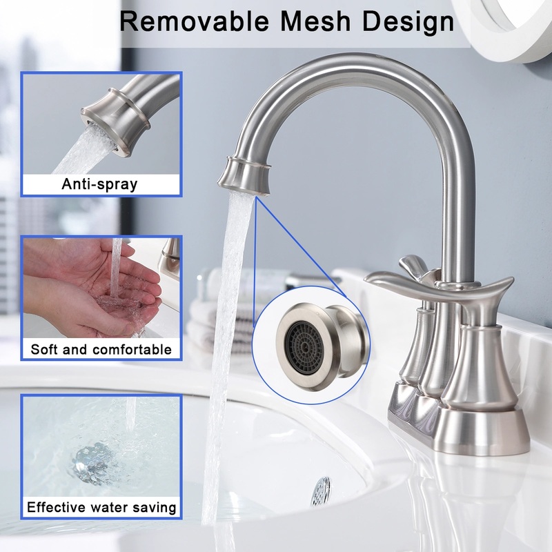 2 Handle Bathroom Sink Faucet, 4 Lavatory Vanity Faucet, Centerset Faucet with Pop-up Drain & Supply Lines (Brushed Nickel)