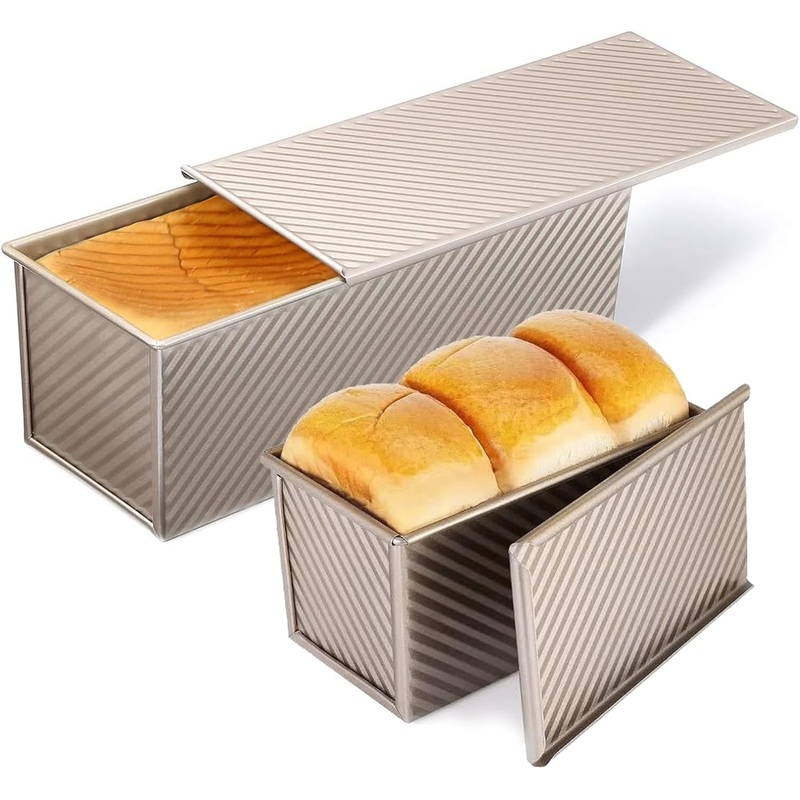 2 Pack Pullman Loaf Pan with Lid, 134 & 94 inch (2.2 lb & 1 lb Dough Capacity), Non-Stick Sandwich Bread Loaf Pan for Homemade Baking Bread, Black