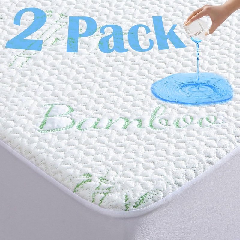 2 Pack Twin Size Mattress Protector, Breathable Bamboo Viscose Waterproof Twin Mattress Pad Cover with 6-16 inches Deep Pocket