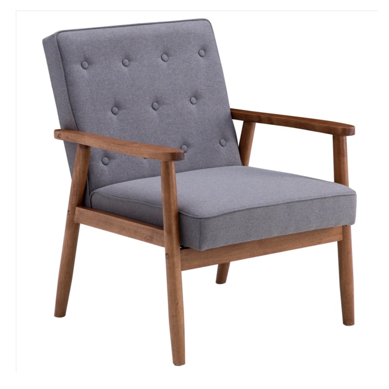 (75 x 69 x 84) cm Retro Modern Wooden Single Chair, Grey Fabric