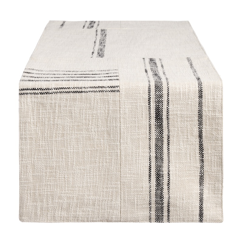 Black and Ivory Rustic Patch Stripe Table Runner