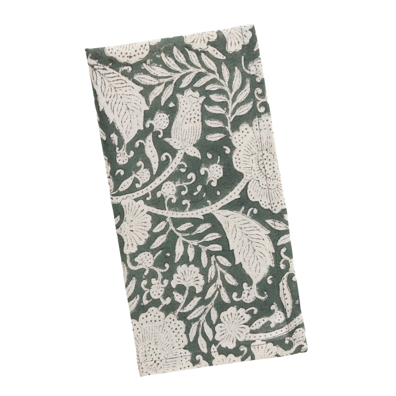 Green Floral Block Print Napkin