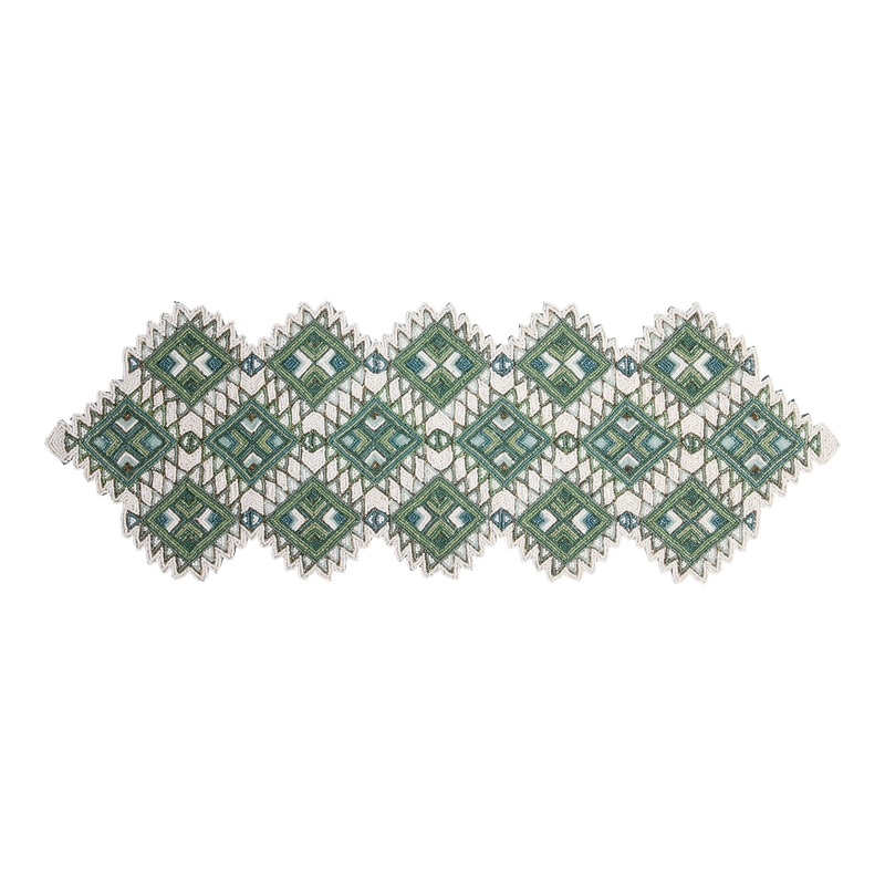 Green Geometric Beaded Table Runner