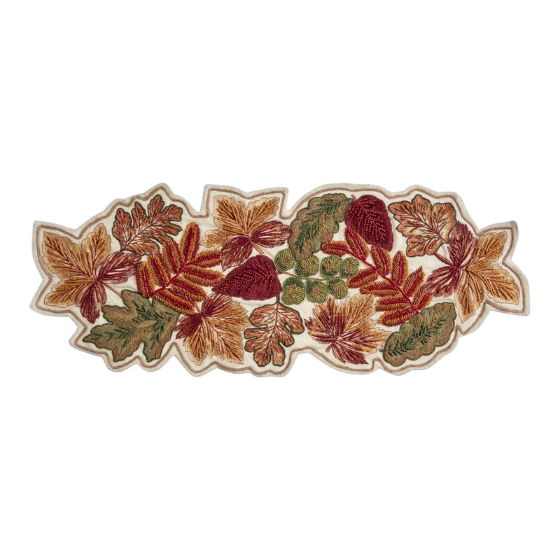 Harvest Leaves Beaded Cotton Table Runner