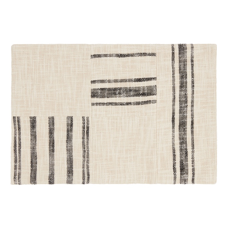 Ivory and Black Rustic Stripe Patch Placemats Set of 4