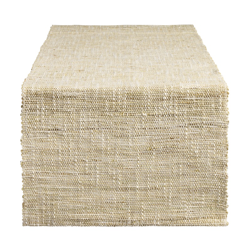Ivory and Tan Ramie Natural Fiber Woven Table Runner