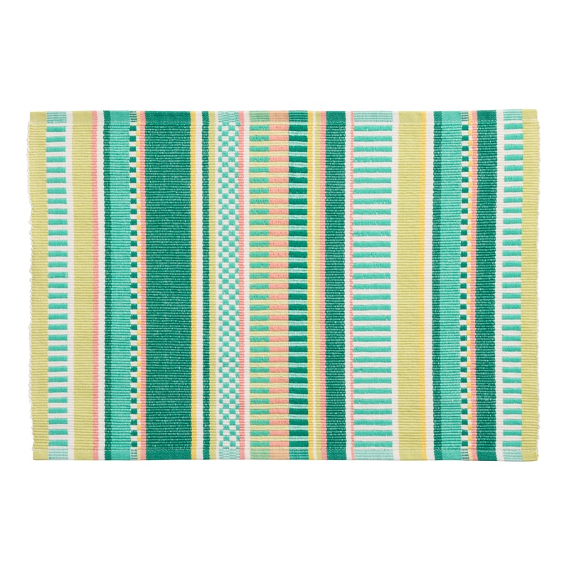 Lime Green and Teal Geometric Stripe Ribbed Placemat