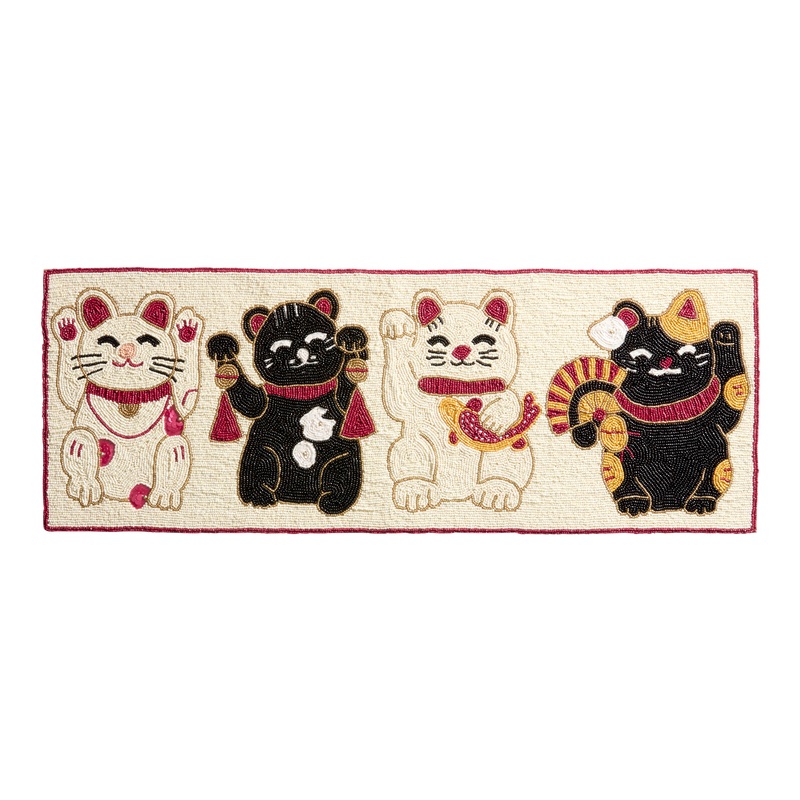Lucky Cat Beaded Table Runner