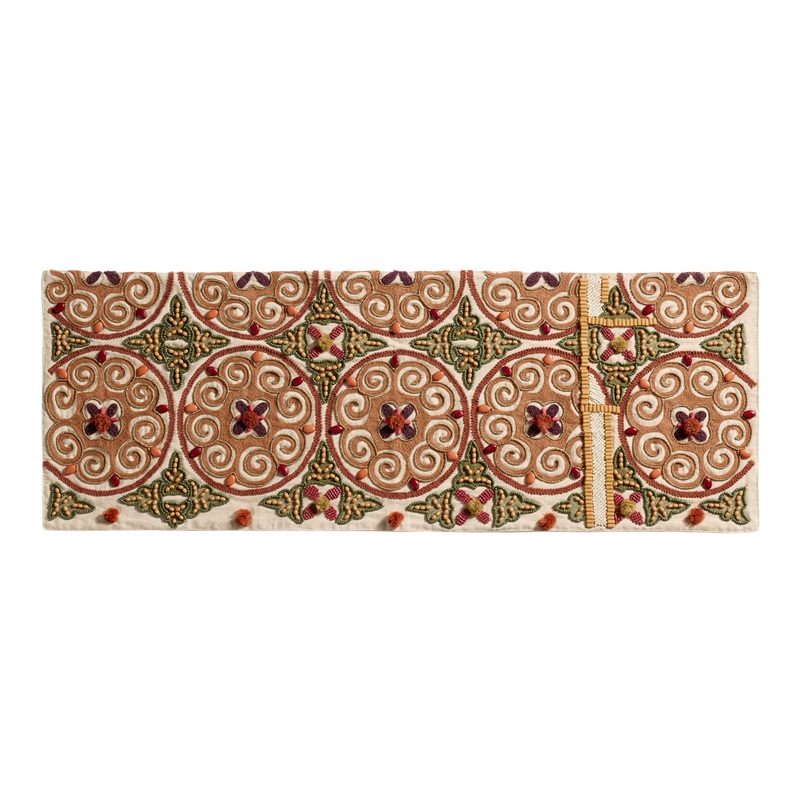 Maroon and Green Medallion Beaded Table Runner