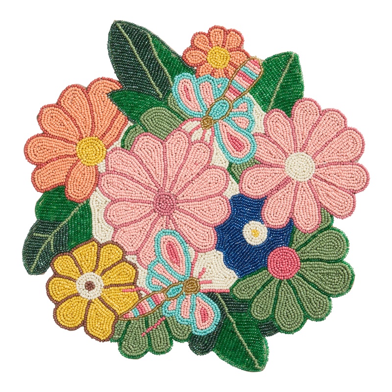 Multicolor Floral and Bug Beaded Placemat