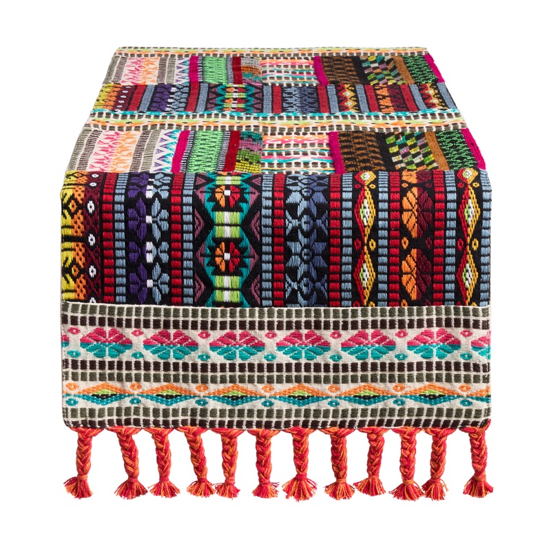 Multicolor Geo Patchwork Jacquard Table Runner