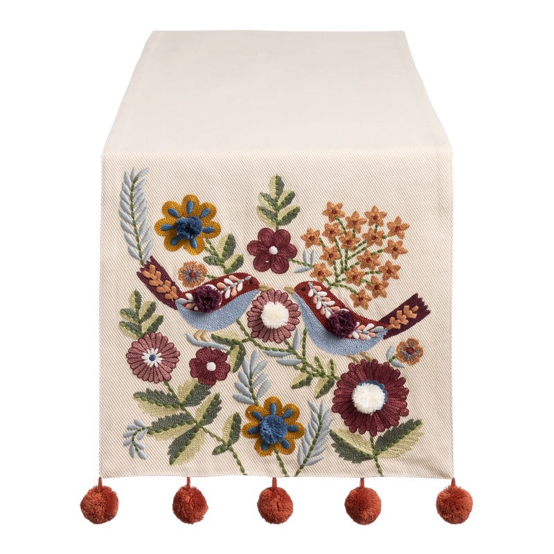 Oatmeal and Purple Scandi Floral Bird Table Runner