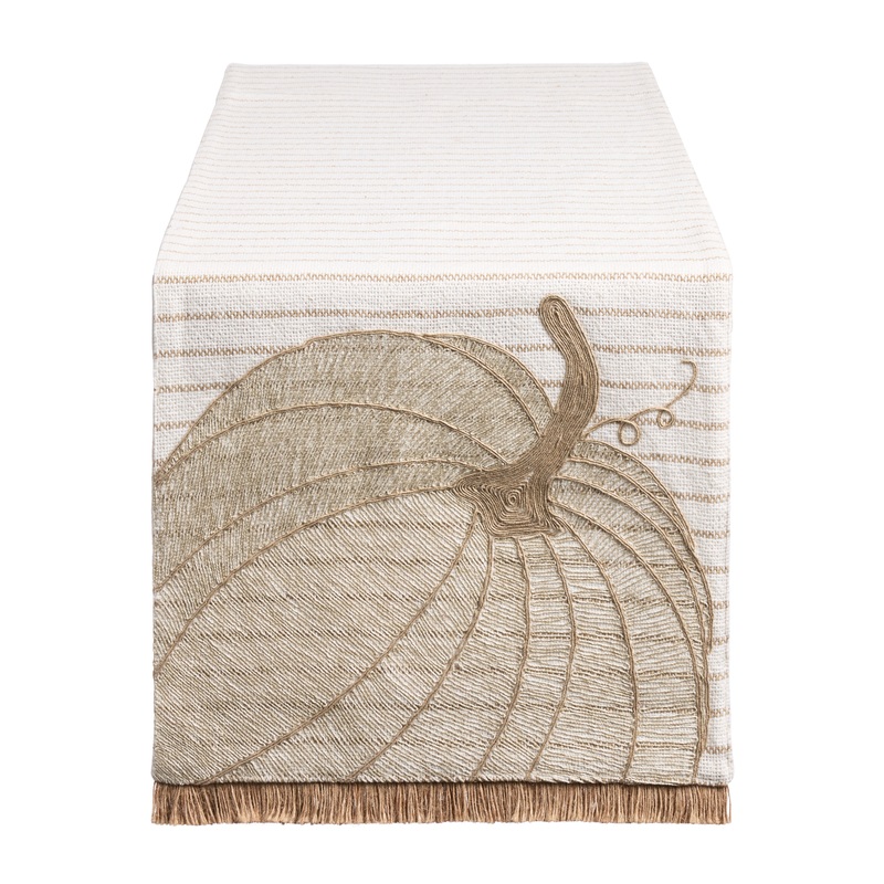 Oatmeal and Sage Embroidered Pumpkin Table Runner