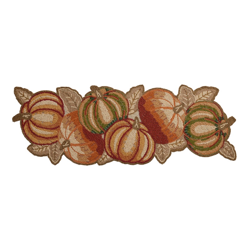 Orange And Green Beaded Pumpkin Table Runner