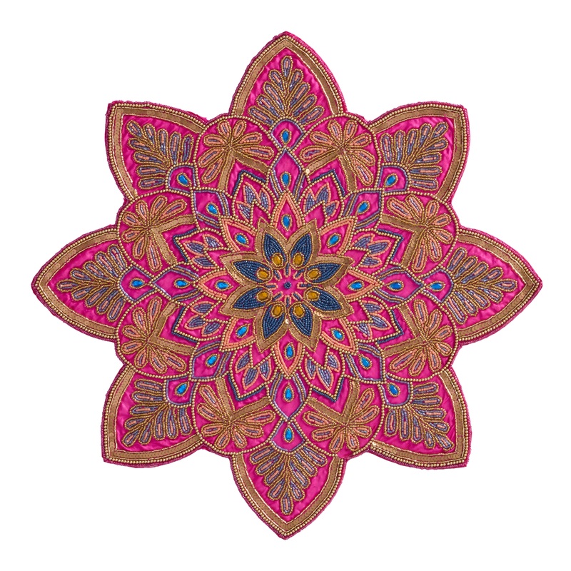 Oversized Pink and Blue Rangoli Floral Beaded Placemat