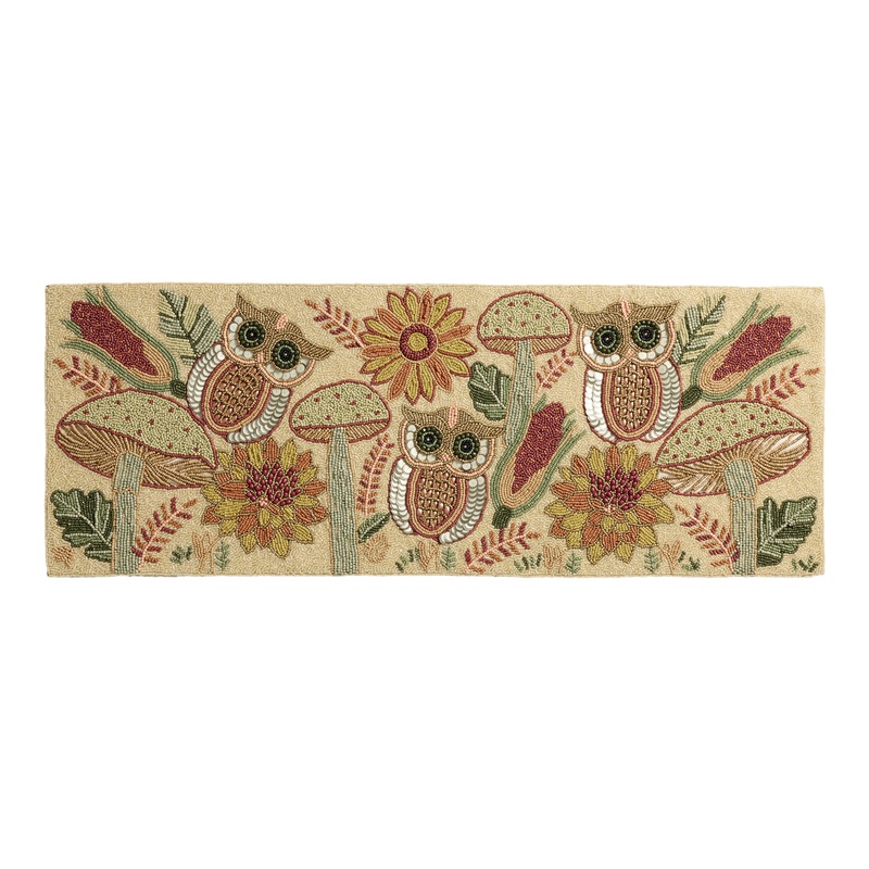 Owl and Mushroom Harvest Beaded Table Runner