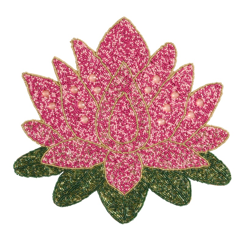 Pink and Green Lotus Shaped Beaded Placemat