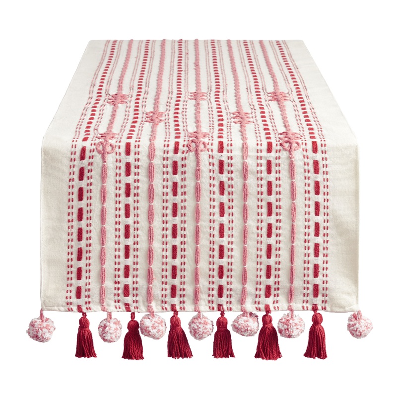 Red And Pink Embroidered Stripe Table Runner